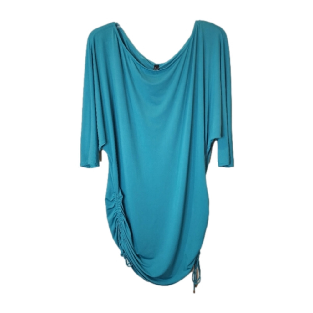 NWT Natori Blouse Mongolia Blue Oversized Gold Side Ties Size Small